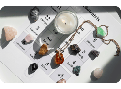 Artigos de numerologia como mapa, pedras e velas