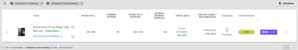 Busca de produtos no Explorador de Anúncios da Nubimetrics