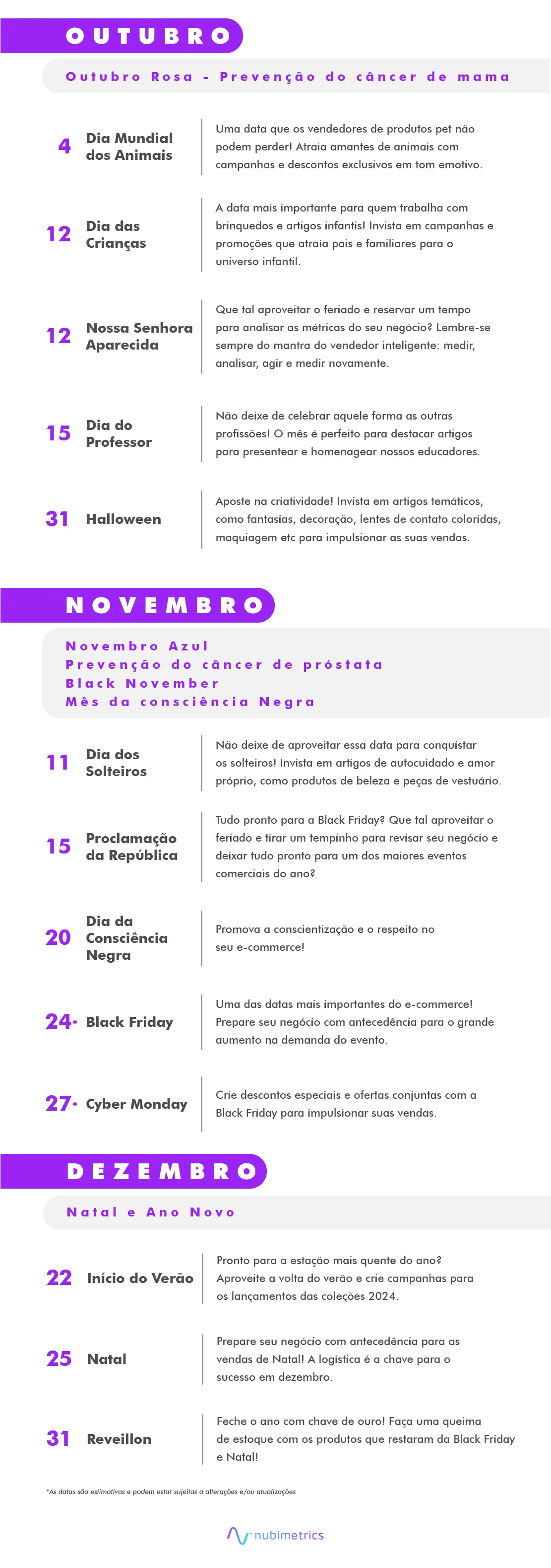Calendário 2023 - Outubro, Novembro e Dezembro