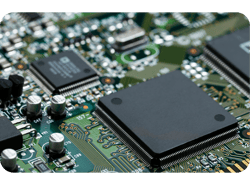 Closeup da placa de circuito eletrônico com CPU