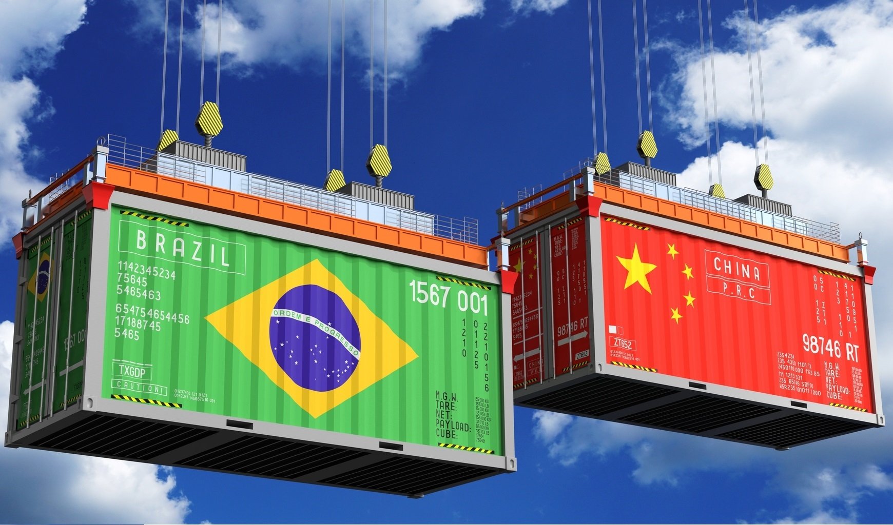 Containers representando a conexão direta entre China e Brasil, ilustrando a nova dinâmica do e-commerce internacional e a redução de intermediários na cadeia.
