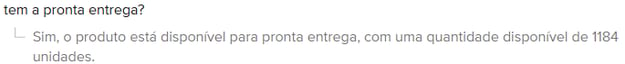 Exemplo de pergunta operativa deixada em um anúncio do Mercado Livre
