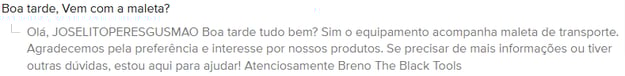 Exemplo de pergunta técnica deixada em um anúncio do Mercado Livre