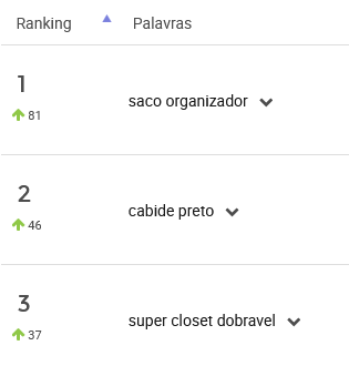 Exemplo de ranking de palavras-chave de uma categoria na Nubimetrics