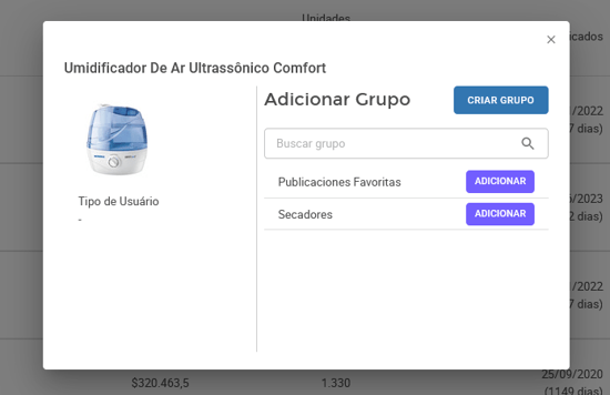 Grupo de monitoramento de anúncios em uma conta da Nubimetrics