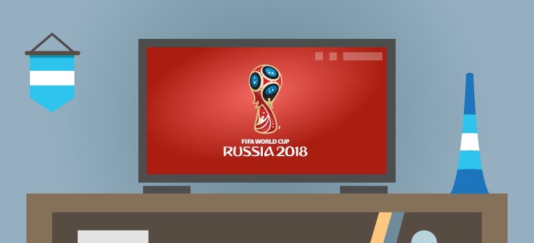 Mueble con televisión con la pantalla en Mundial Rusia 2018