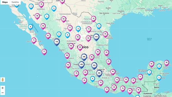 Mapa de compradores de un negocio de Mercado Libre en México