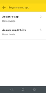 Opções dentro de Segurança no App