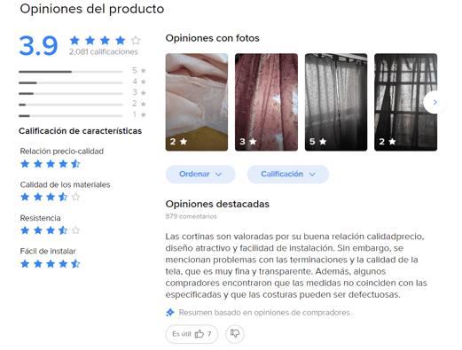 Opiniones de los compradores en Mercado Libre Argentina.