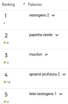 Palavras mais pesquisas na categoria “Alimentos para bebês” no Mercado Livre