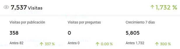 Panel de vista de las visitas de un negocio en Nubimetrics