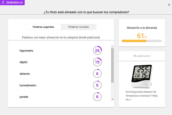 Pantalla del Optimizador de publicaciones de Nubimetrics