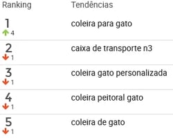 Ranking de coleiras para gato mais pesquisadas no Mercado Livre