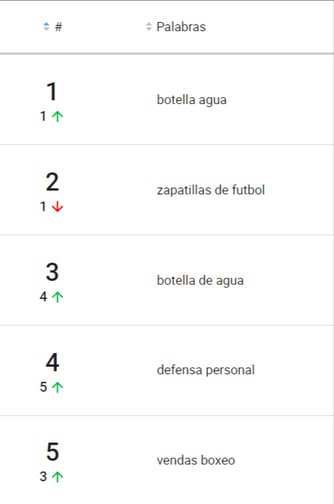 Ranking de palabras más buscadas de la categoría Deportes y Fitness en Mercado Libre.