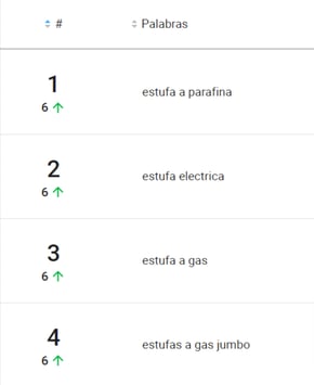 Ranking de palabras más buscadas de la categoría de Estufas y calefactores en Chile