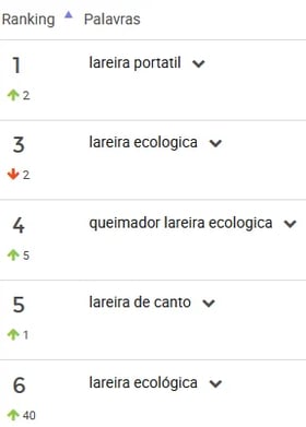 Ranking de palavras mais pesquisadas para lareiras e calefatores do Mercado Livre
