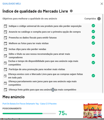 Recomendações para se alinhar ao Índice de Qualidade do Mercado Livre