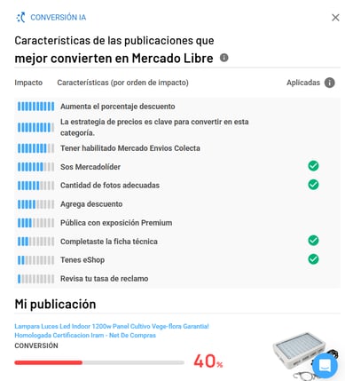 Recomendaciones IA para mejorar la conversión de una publicación en Mercado Libre