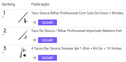 Tacos de sinuca mais vendidos no Mercado Livre