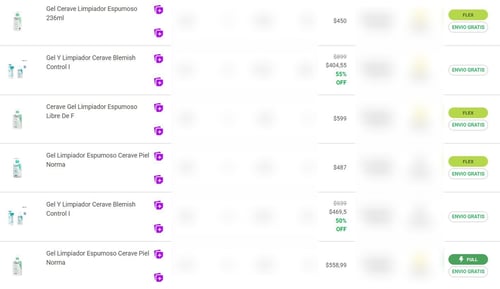 Vista de la búsqueda del gel limpiador de CeraVé en el Explorador de Publicaciones de Nubimetrics