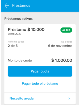 Vista de la pantalla de crédito en Mercado Pago