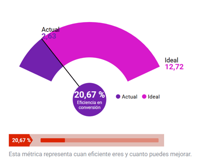 Vista del gráfico de eficiencia de un vendedor en Nubimetrics